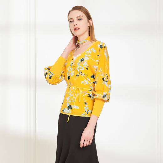 QG2A1斯尔丽夏季新品 桑蚕丝印花灯笼长袖常规款气质优雅开衫 商品图2