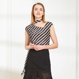 QF26A斯尔丽夏季新品  丝质 条纹飘带文艺宽松上衣