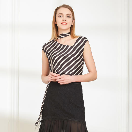 QF26A斯尔丽夏季新品  丝质 条纹飘带文艺宽松上衣 商品图0