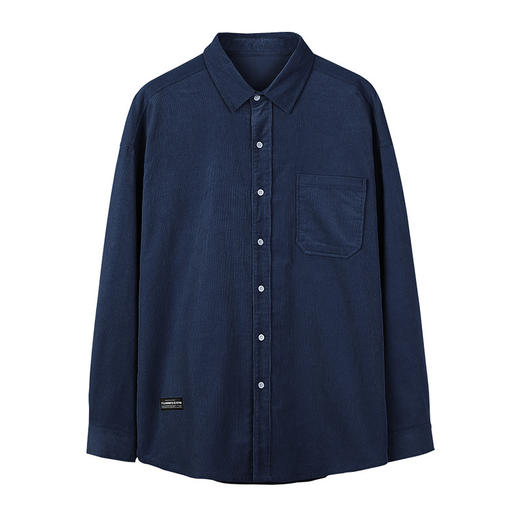 韩路休闲男装 2衬衫男上衣长袖灯芯绒纯色基本款翻领衬衣 商品图9