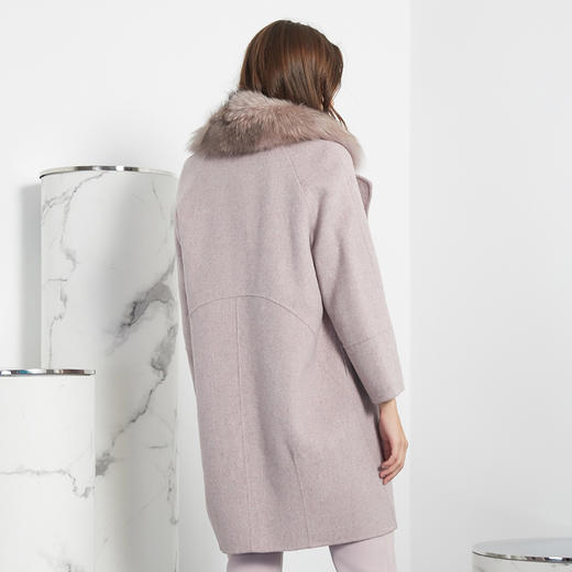 PH91A冬季新品毛呢中长款宽松西装狐狸毛领长袖女士大衣 商品图1