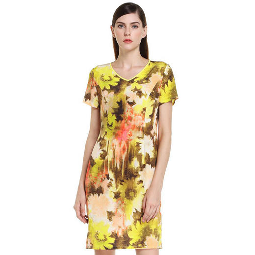 QF81G瑟俪 时尚小V领设计短袖印花连衣裙 商品图2