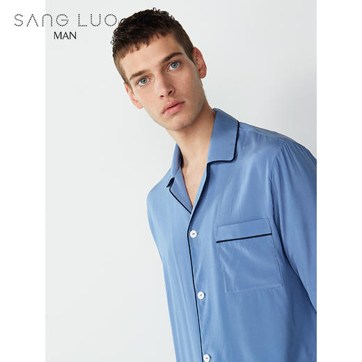 简约撞色睡衣套装SANGLUO桑罗七分袖桑蚕丝家居服男 商品图1