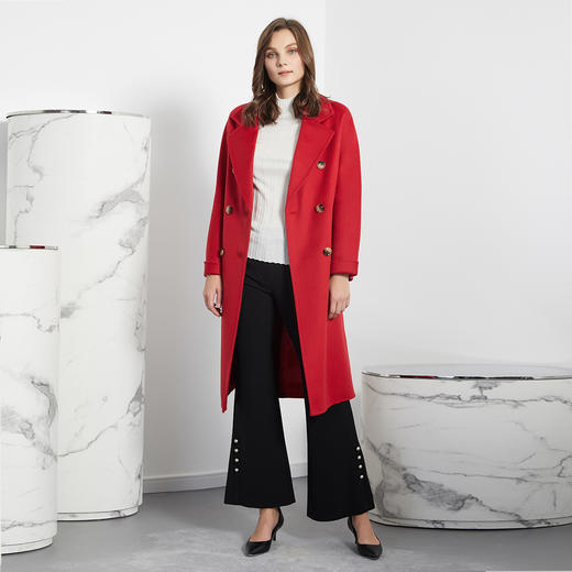 ND90V瑟俪双排扣纯色女王风修身纯色大气长款羊毛呢大衣 商品图1