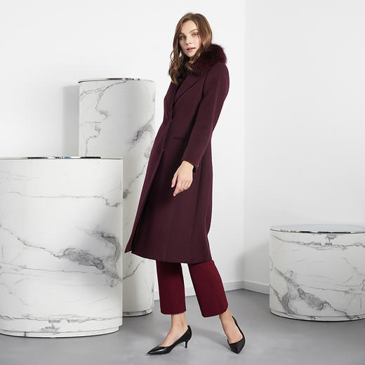 ND90X瑟俪新款奢华风狐狸毛领收腰长款羊毛大衣 商品图2