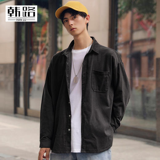 韩路休闲男装 2衬衫男上衣长袖灯芯绒纯色基本款翻领衬衣 商品图2