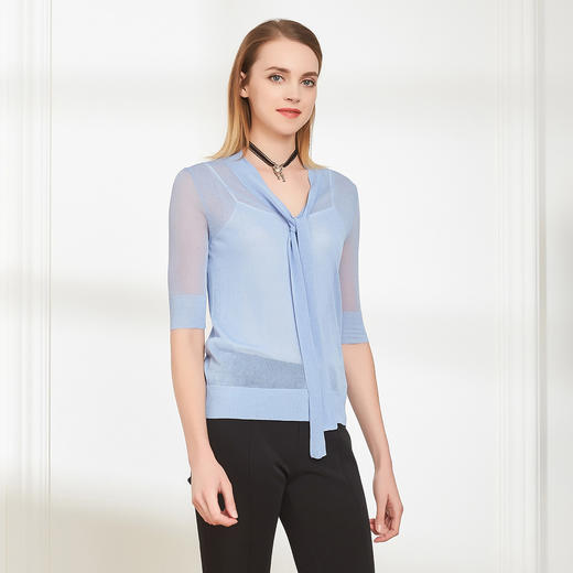 QF62A斯尔丽夏季新品 粘纤纯色宽松中袖内搭优雅清新上衣 商品图2