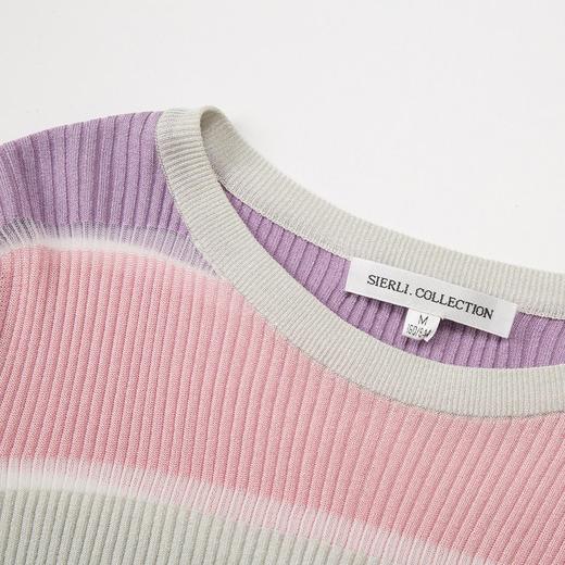 PF6A3夏季新品丝质条纹常规款宽松五分袖针织衫 商品图3