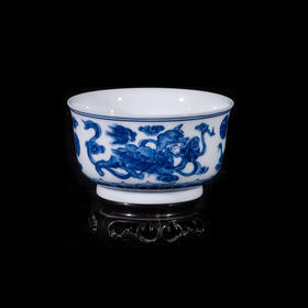 景德镇陶瓷 国瓷红叶 全手工重工青花品茗杯--狮戏图