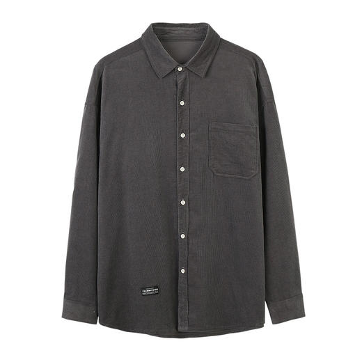 韩路休闲男装 2衬衫男上衣长袖灯芯绒纯色基本款翻领衬衣 商品图4