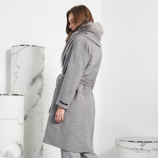 PH90A瑟俪新款两件套大狐狸毛领内外两穿长款羊毛呢大衣 商品图4