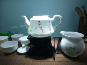 景德镇陶瓷 国瓷红叶 8头茶具-爱莲说