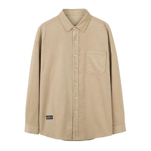 韩路休闲男装 2衬衫男上衣长袖灯芯绒纯色基本款翻领衬衣 商品图7