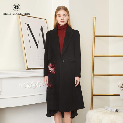 ND93D斯尔丽瑟俪 气质优雅时尚绣花中长款羊毛大衣 商品图0
