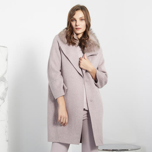 PH91A冬季新品毛呢中长款宽松西装狐狸毛领长袖女士大衣 商品图0