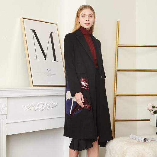 ND93D斯尔丽瑟俪 气质优雅时尚绣花中长款羊毛大衣 商品图2