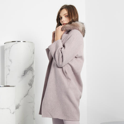 PH91A冬季新品毛呢中长款宽松西装狐狸毛领长袖女士大衣 商品图2