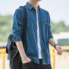 東雨男装秋日系牛仔男上衣士衬衫纯棉修身休闲衬衫男 商品缩略图4