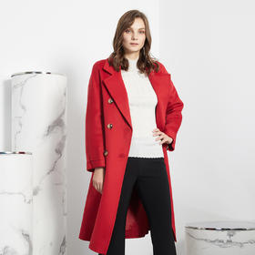 ND90V瑟俪双排扣纯色女王风修身纯色大气长款羊毛呢大衣