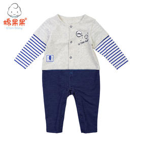 棉果果春秋款男童氨棉汗布+斜纹牛仔对开连体衣连身衣哈衣M112722219113