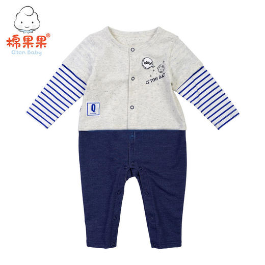棉果果春秋款男童氨棉汗布+斜纹牛仔对开连体衣连身衣哈衣M112722219113 商品图0