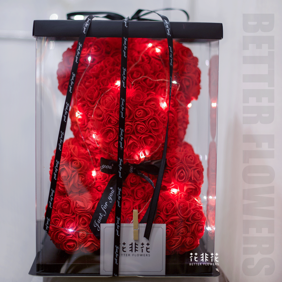 《大红色网红熊》PE仿真花带灯/不带灯款