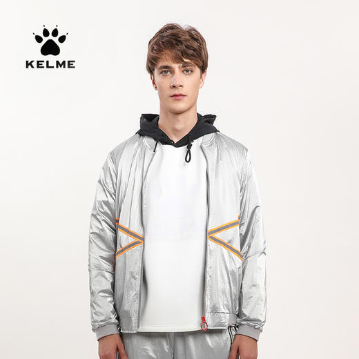 KELME卡尔美 运动潮流梭织外套新款春季夹克男士拉链银色上衣 商品图1