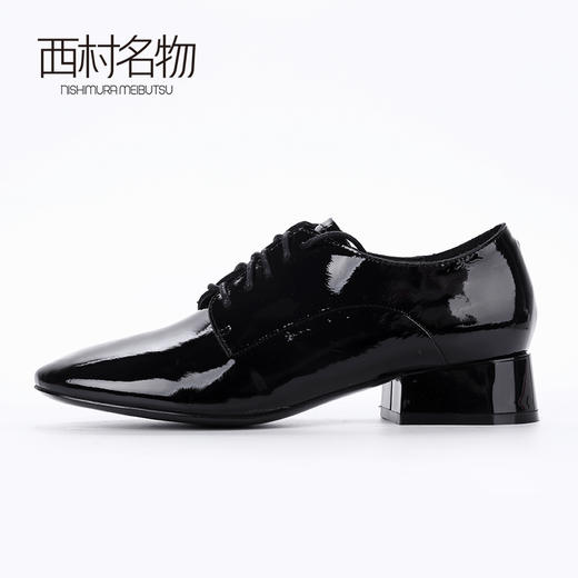 西村名物2020春季新款时髦亮面漆皮绑带中跟尖头小皮鞋女单X20AM16621 商品图3