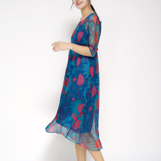 丁摩 真丝连衣裙印花时尚海边度假桑蚕丝连衣裙20-80DA499 商品图4