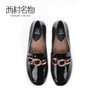 西村名物2020春季新款漆皮链条中跟粗跟圆头乐福鞋女单鞋X20AM16601 商品缩略图3