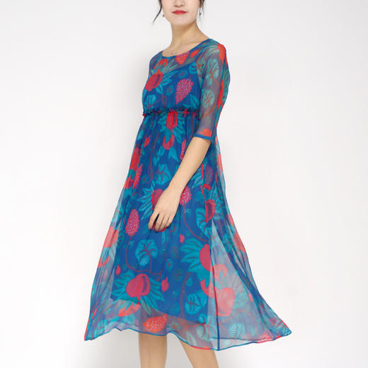 丁摩 真丝连衣裙印花时尚海边度假桑蚕丝连衣裙20-80DA499 商品图1