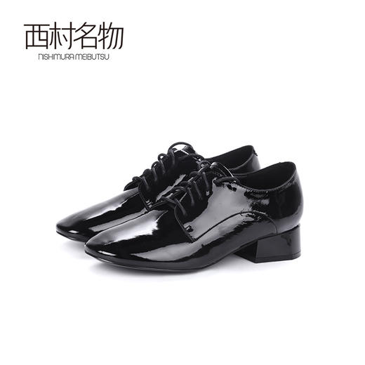 西村名物2020春季新款时髦亮面漆皮绑带中跟尖头小皮鞋女单X20AM16621 商品图1
