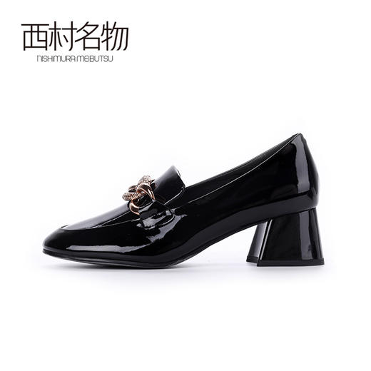 西村名物2020春季新款漆皮链条中跟粗跟圆头乐福鞋女单鞋X20AM16601 商品图2