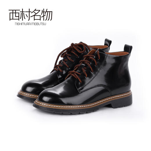 西村名物2020新款春季高帮皮面英伦风低跟马丁靴女鞋X20AM16441 商品图1