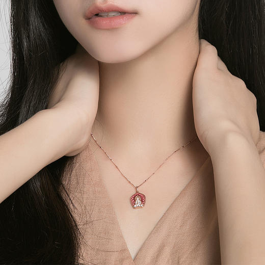 ［东方有境］18K玫瑰金手绘珐琅镶钻项坠#福佑佛 商品图1