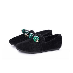 西村名物2020春季新款时髦装饰毛毛平底鞋乐福鞋女单鞋 20AM19241