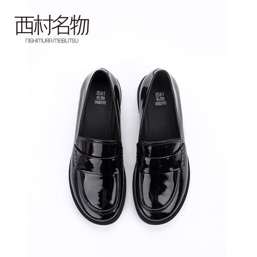西村名物2020春季新品英伦风亮面皮舒适平底低跟乐福鞋女 X20AM18281 商品图3