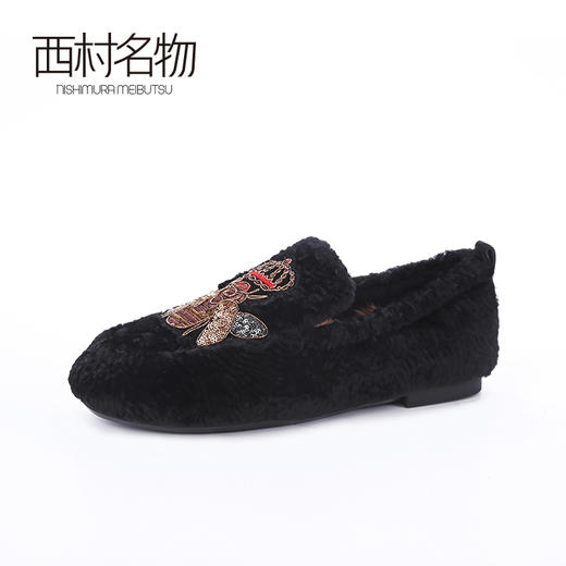 西村名物2020春季新款时髦蜜蜂图案平底毛毛鞋乐福鞋女 20AM19251 商品图2