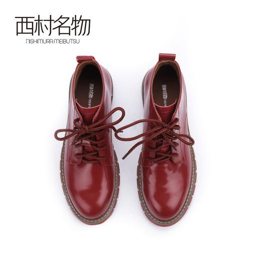 西村名物2020新款春季高帮皮面英伦风低跟马丁靴女鞋X20AM16441 商品图3