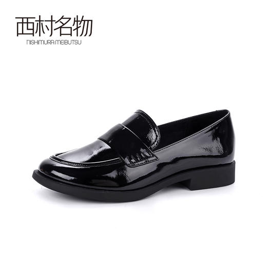 西村名物2020春季新品英伦风亮面皮舒适平底低跟乐福鞋女 X20AM18281 商品图0