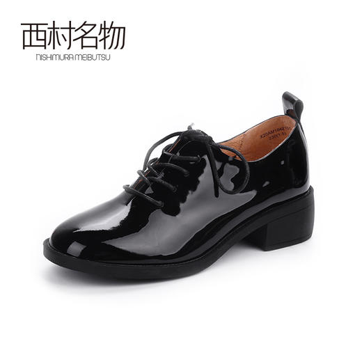西村名物2020春季新款漆皮百搭圆头小皮鞋粗低跟女鞋-X20AM16421 商品图1