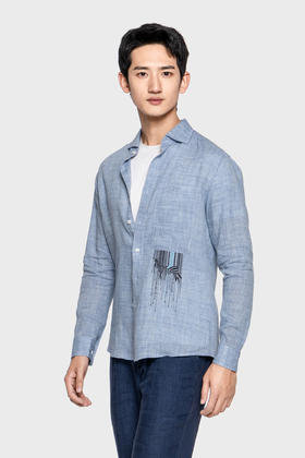 callisto一字领刺绣纯麻衬衫 SPCSL055BL