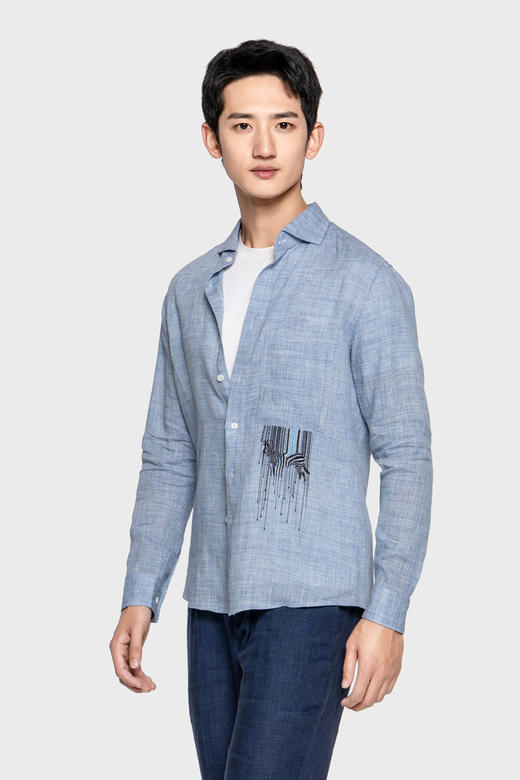 callisto一字领刺绣纯麻衬衫 SPCSL055BL 商品图0