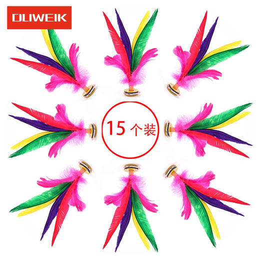 杜威克 毽子大号鹅毛羽毛彩色比赛毽球牛筋底花键儿童毽子15个装 商品图0