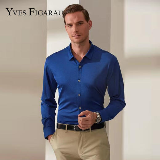 YvesFigarau伊夫·费嘉罗882308蓝色纯桑蚕丝Ｔ恤 商品图1