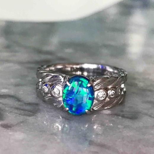 蓝绿极光欧泊戒指 商品图0