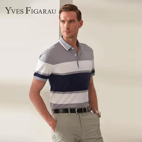 YvesFigarau伊夫·费嘉罗夏季100%丝光棉男士简约舒适修身透气商务休闲短袖T恤870820