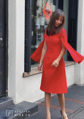 AtelierMissLu /Elizabeth-红色水袖飘带连身裙