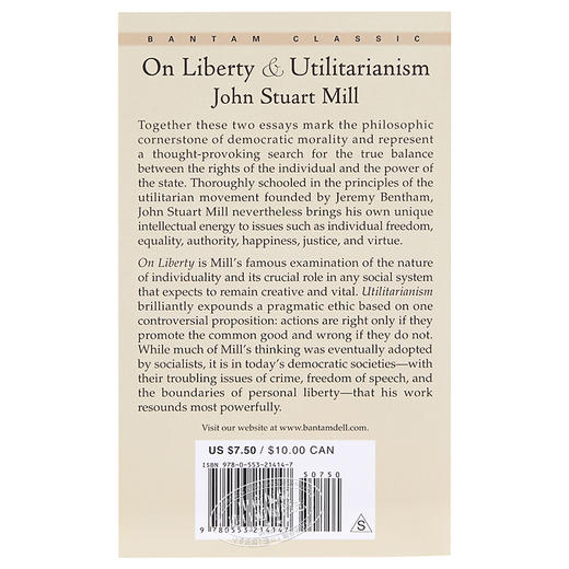 预售 【中商原版】论自由 英文原版 经典文学 On Liberty and Utilitarianism (Bantam Classics) John Stuart Mill 商品图1