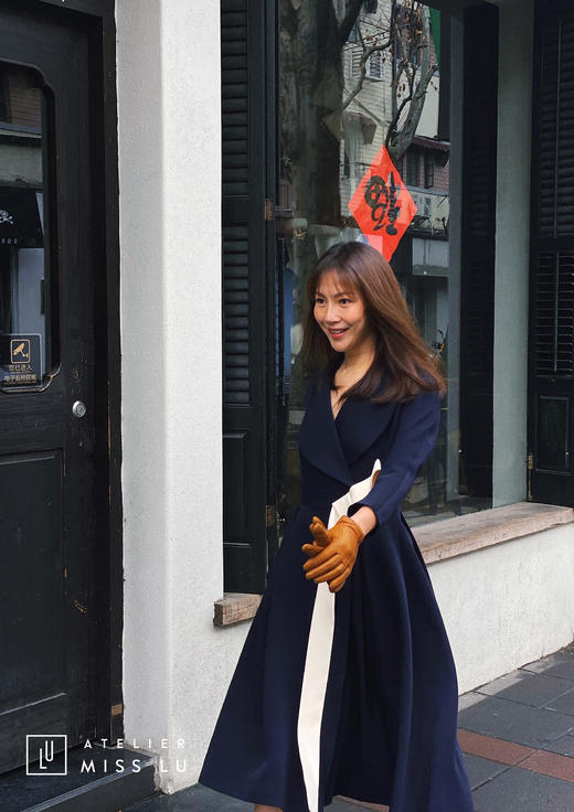 AtelierMissLu /Victoria-优雅藏青色系带翻领外套 商品图5